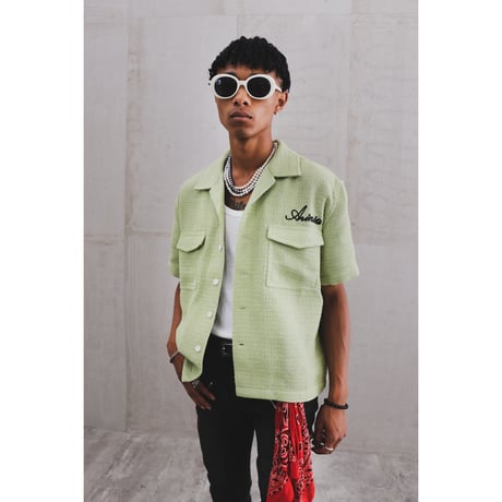 tweed square S/S shirt green