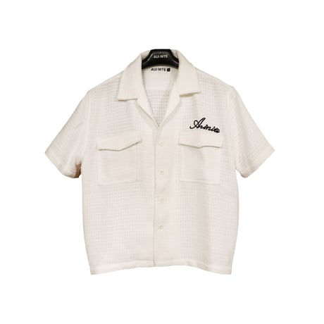 tweed square S/S shirt white