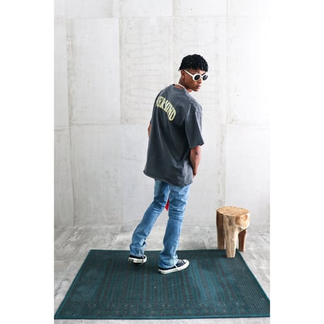 washed blue flare denim pants