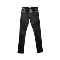 Painted coating biker denim pants