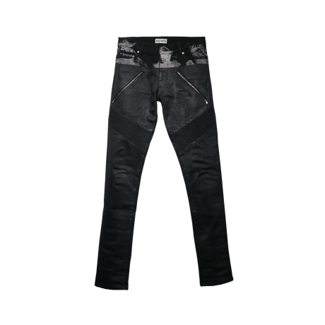 Painted coating biker denim pants