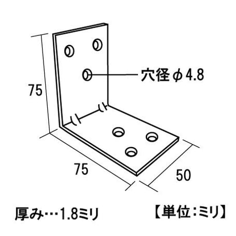 867778：ステンリブ付巾広金折　75ミリ