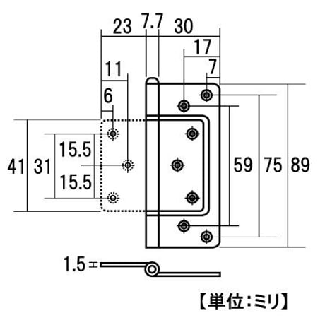 856605：ステンフラッシュ蝶番　ゴールド　89ミリ