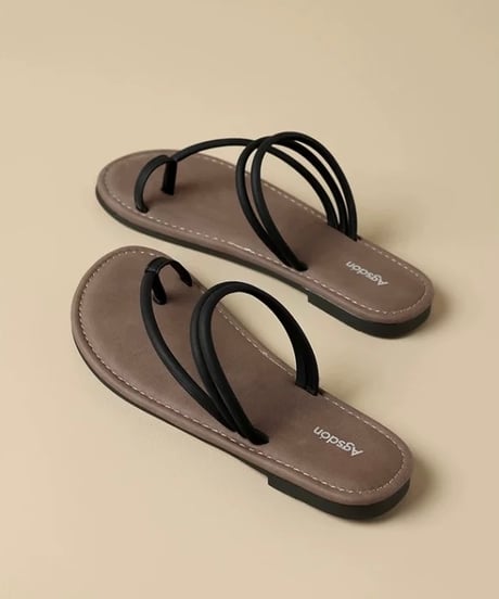 【予約販売】フレンチストラップフラットトゥサンダル#ブラック