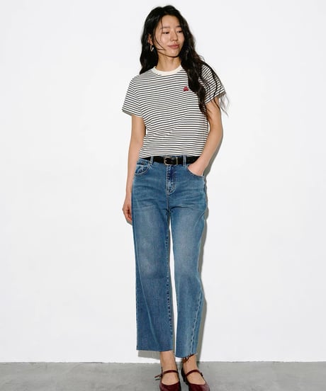 【予約販売】刺繍付アセテートボーダー半袖Tシャツ半袖Tシャツ
