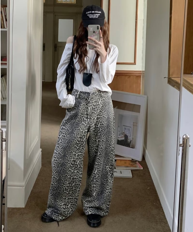 予約販売】レオパード柄ワイドデニムパンツ | KISHIKA