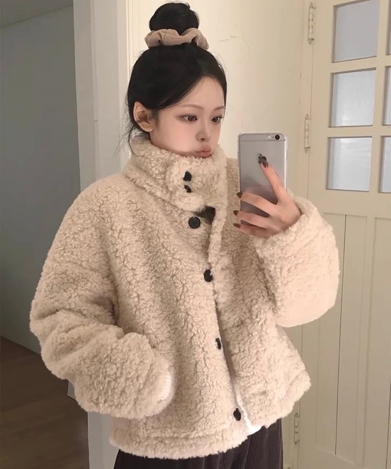 限定OFF【予約販売】ボアフリース スタンドカラージャケット#ベージュ