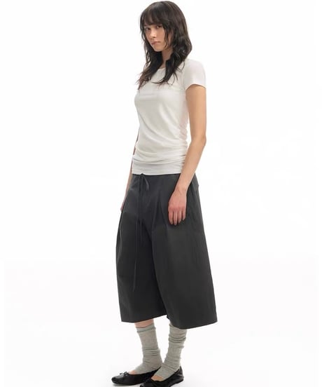 【予約販売】タック8分丈フリンジハーフパンツ #グレー ユニセックス