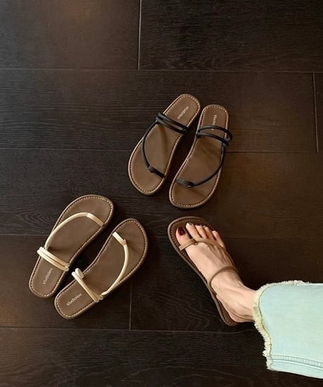 【予約販売】フレンチストラップフラットトゥサンダル#ブラック