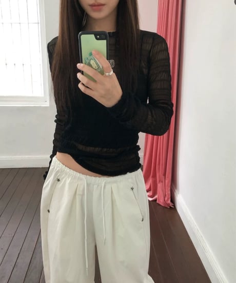 【予約販売】クシュクシュ シアーレース長袖Tシャツ