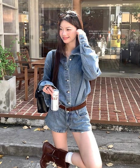 【予約販売】 デニムシャツ / ショートデニムパンツ セットアップ