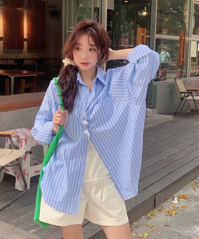 【kerika】DIESELオーバーサイズストライプシャツ Blue 予約販売】オーバーサイズストライプシャツ | KISHIKA