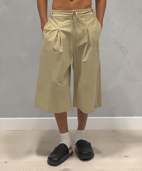 【予約販売】タック8分丈フリンジハーフパンツ #ベージュ ユニセックス