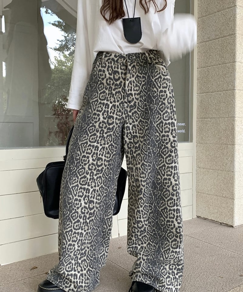 予約販売】レオパード柄ワイドデニムパンツ | KISHIKA