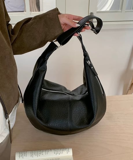 【予約販売】大容量 サイドファスナー付クロスPUレザーバッグ