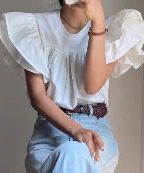 【予約販売】フリルスリーブTOPS#ホワイト