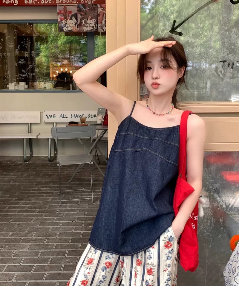 セット割【予約販売】レトロローズ柄ワイドパンツ / デニム