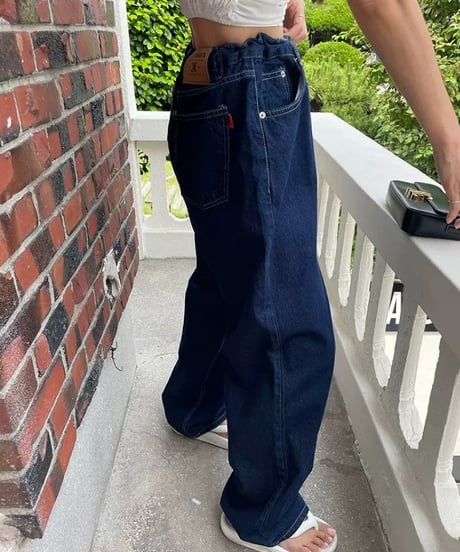 【予約販売】ルーズイージーデニムパンツ#ネイビー