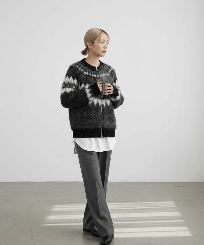 予約販売】アメリカンレトロ ジップアップモヘアニットカーディガン