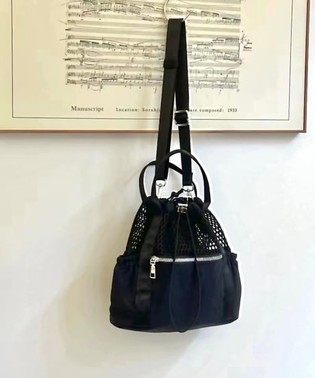 【予約販売】メッシュ&ナイロン ストリングミニバッグ ショルダーベルト付