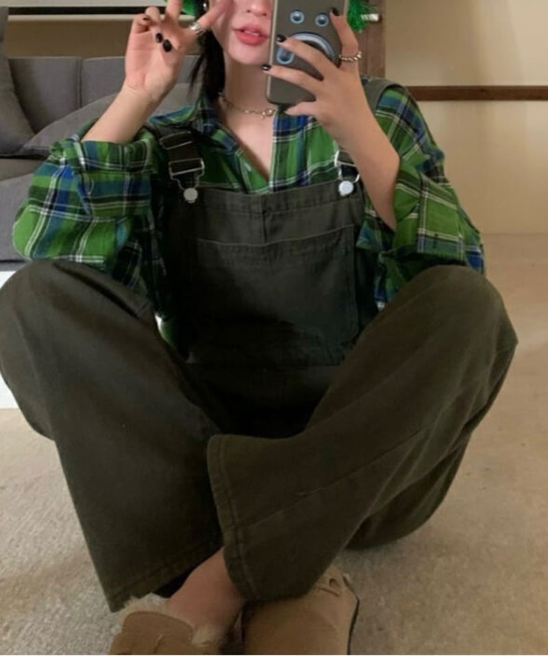 即納】デニムサロペット オーバーオール#カーキ | KISHIKA