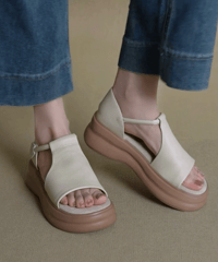【予約販売】厚底レザーサンダル #アイボリー