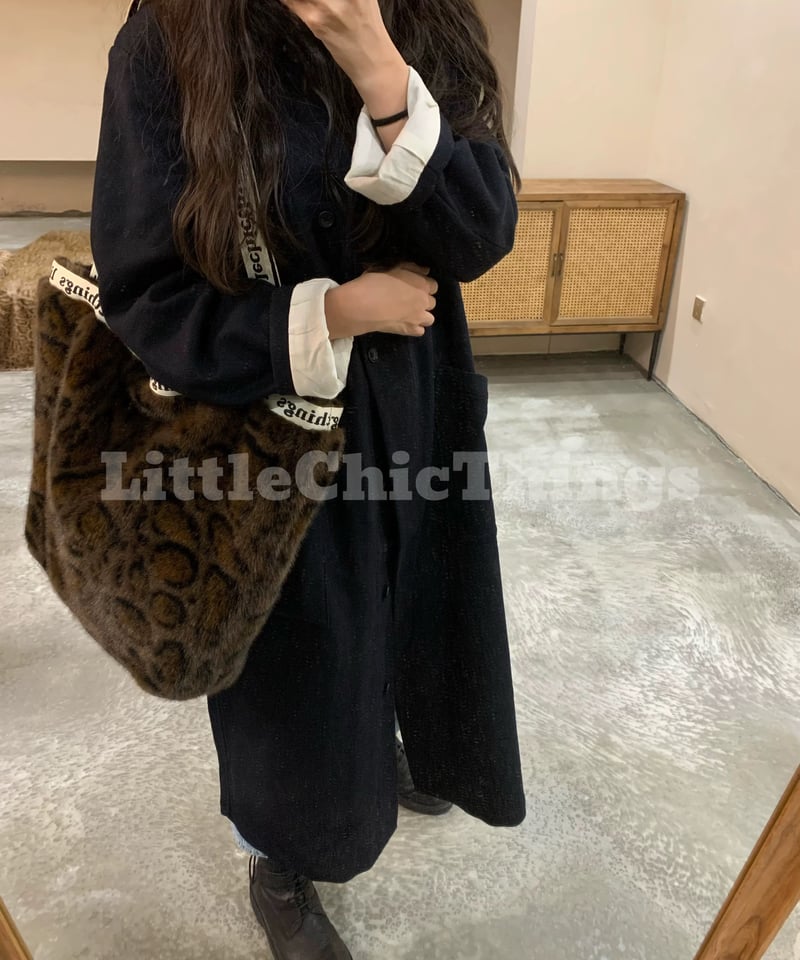 予約販売】LittleChicThings レオパード柄ファーバッグ 2タイプ#ダーク