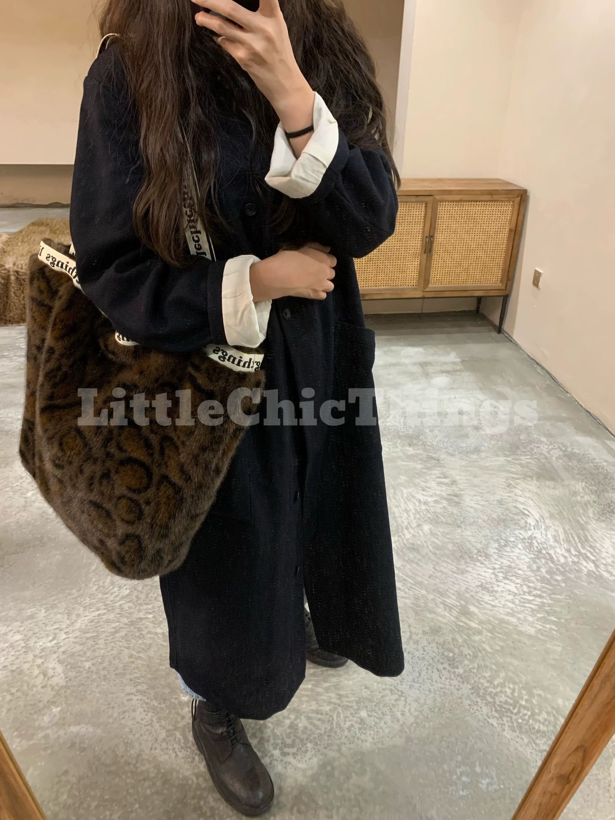 FENDI スプリングコート リアルファー 2way レオパード柄 ブラック L FENDI スプリングコート リアルファー 2way レオパード柄 ブラック L