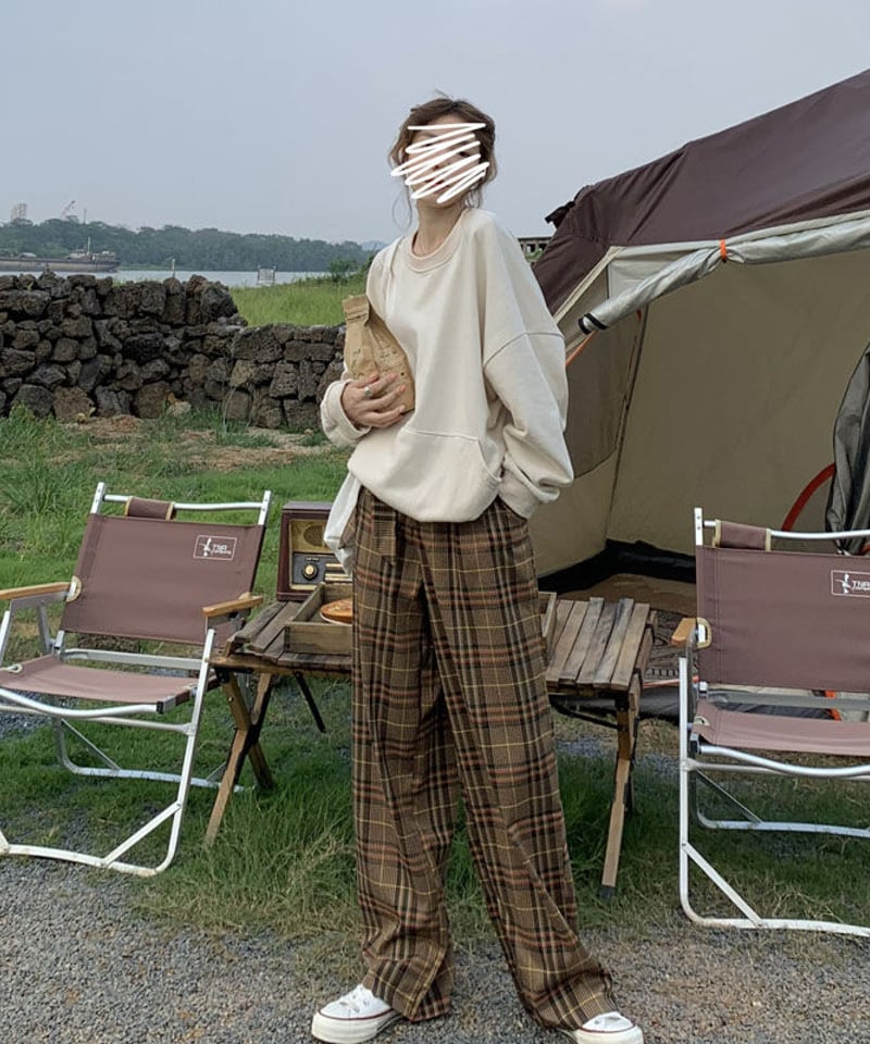 即納】レトロチェック柄パンツ ベルト付 | KISHIKA