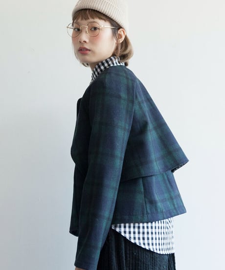 BLCK FRIDAY SALE【即納】チェック柄ノーカラージャケット