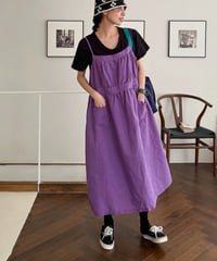 【予約販売】パープル ウォッシュ綿麻キャミワンピース