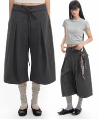 【予約販売】タック8分丈フリンジハーフパンツ #グレー ユニセックス