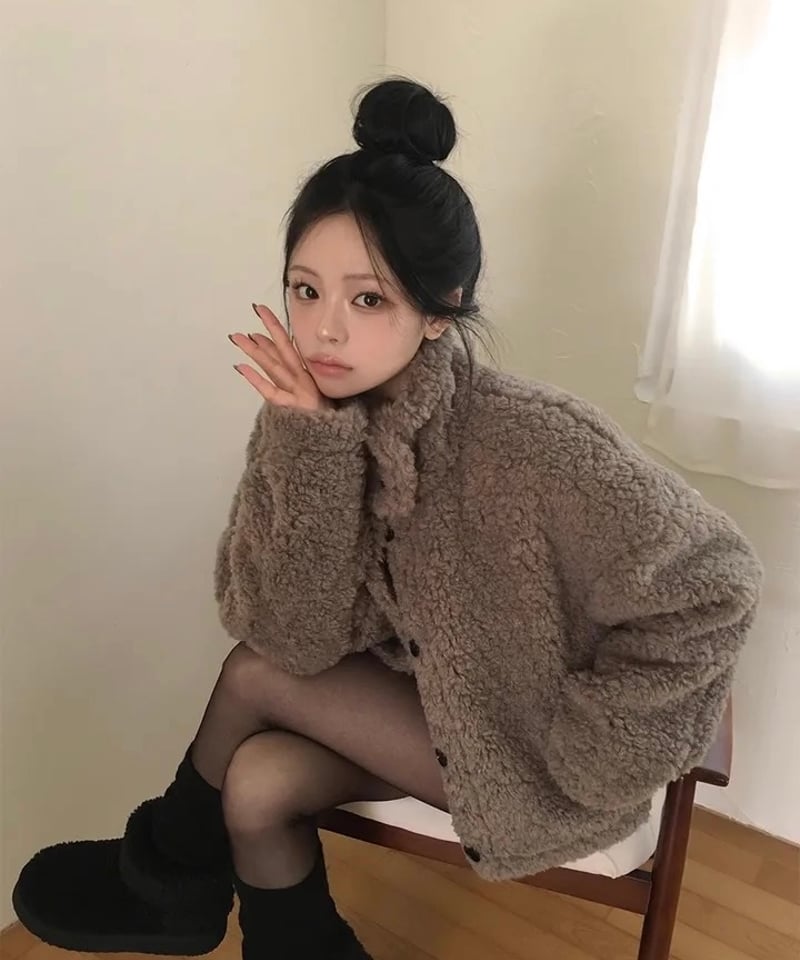 限定OFF【予約販売】ボアフリース スタンドカラージャケット #モカ