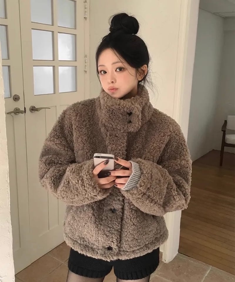 限定OFF【予約販売】ボアフリース スタンドカラージャケット #モカ