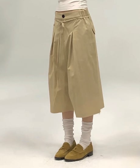 【予約販売】タック8分丈フリンジハーフパンツ #ベージュ ユニセックス