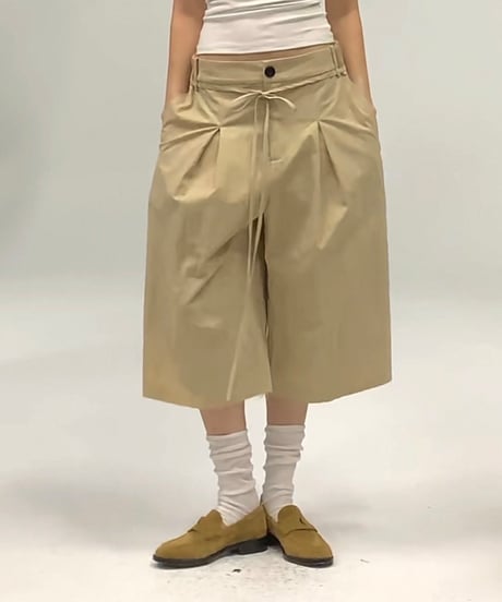 【予約販売】タック8分丈フリンジハーフパンツ #ベージュ ユニセックス