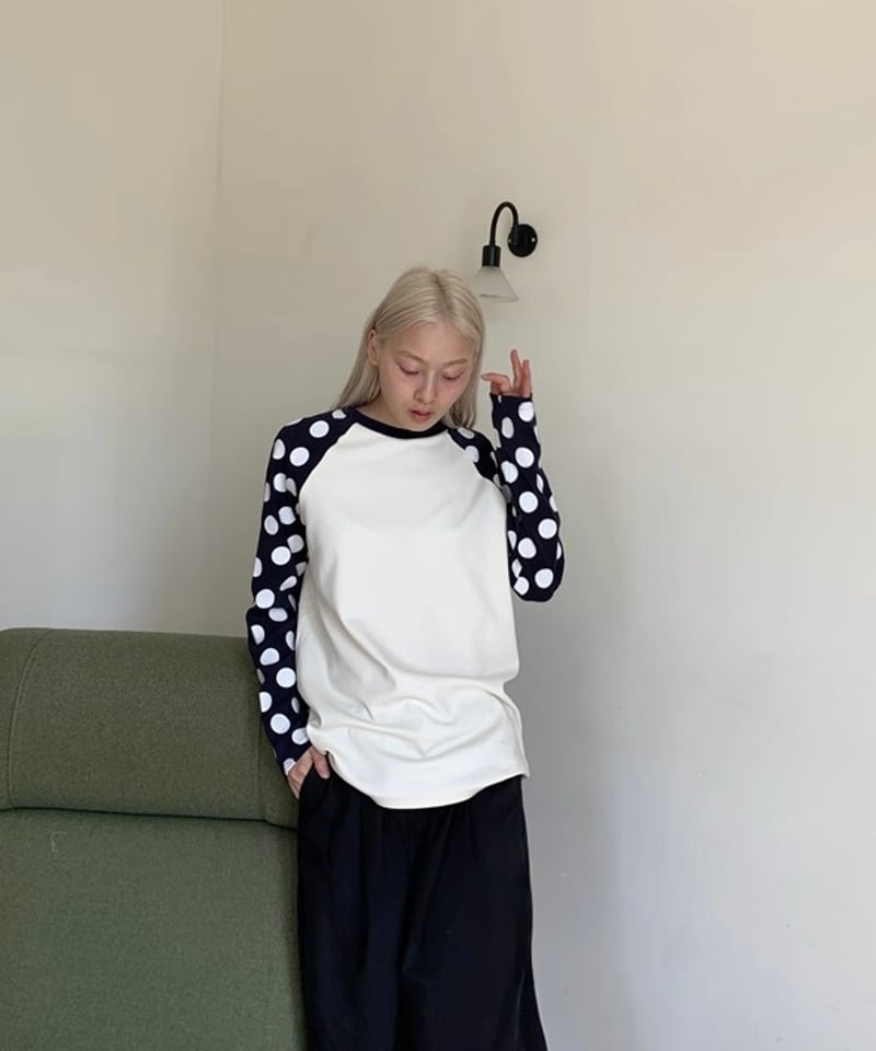 予約販売】ドット柄ラグランロングスリーブTシャツ | KISHIKA