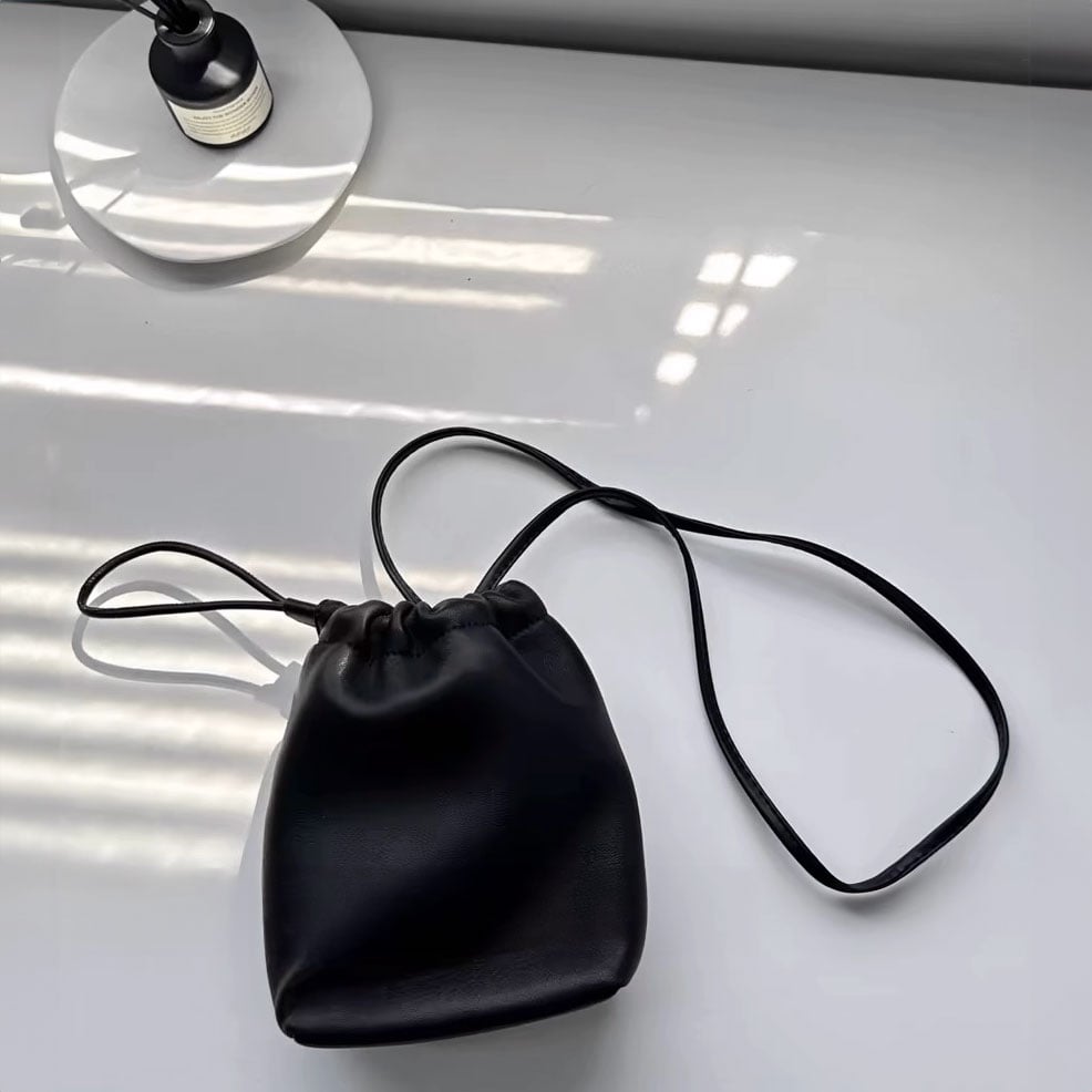 ラムレザー巾着　クロスパッチ ANEMONE】【COOCO】ラムレザー巾着ショルダーバッグ｜SANPO