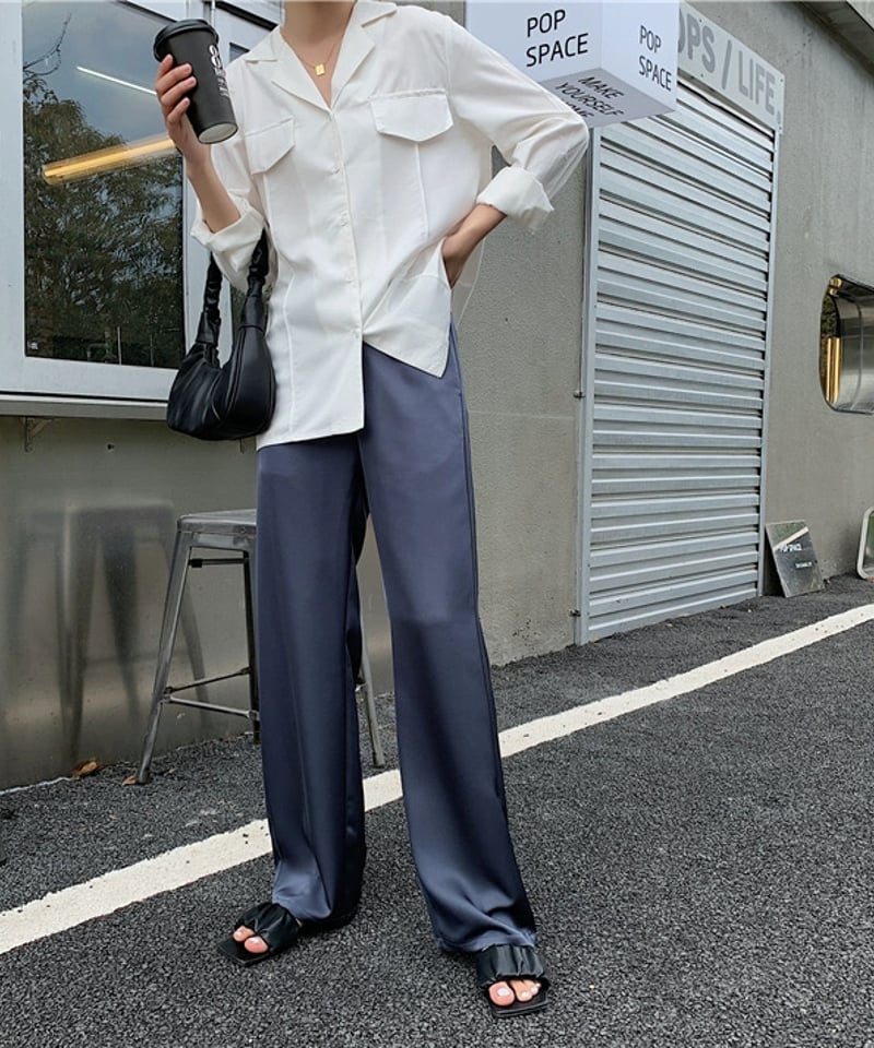 予約販売】シルクサテンリラックスパンツ#ネイビー | KISHIKA