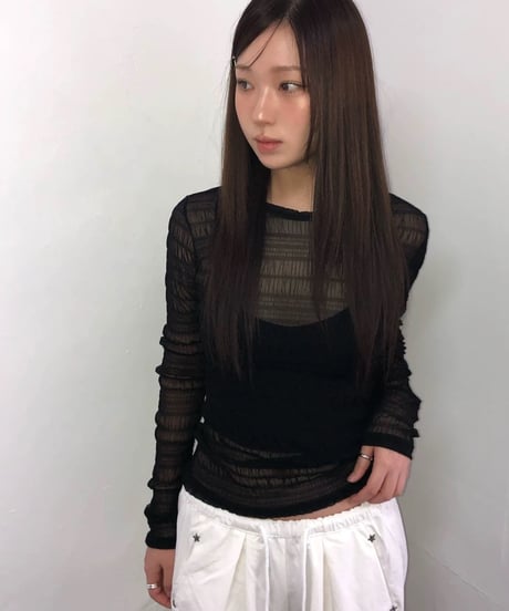 【予約販売】クシュクシュ シアーレース長袖Tシャツ