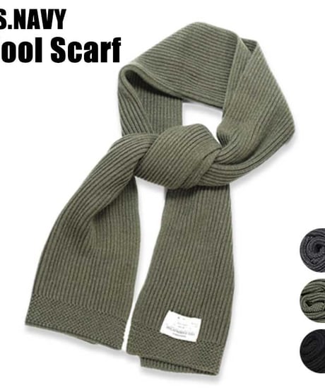 U.S.NAVY Wool Scarf USネイビー ウールスカーフ ミリタリー マフラー ニット リブニット