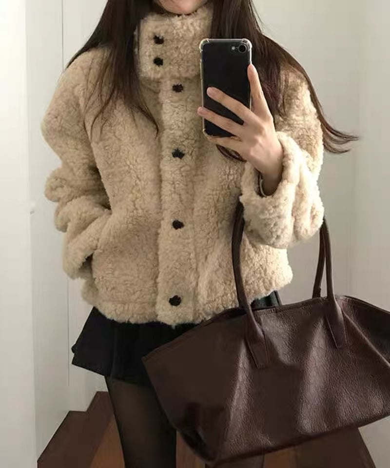限定OFF【予約販売】ボアフリース スタンドカラージャケット#ベージュ