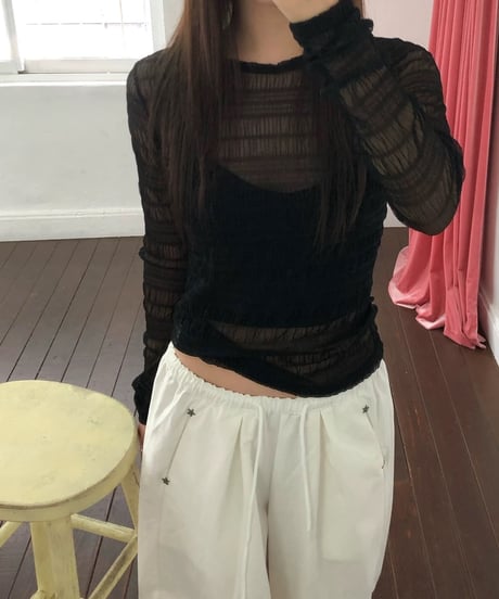 【予約販売】クシュクシュ シアーレース長袖Tシャツ