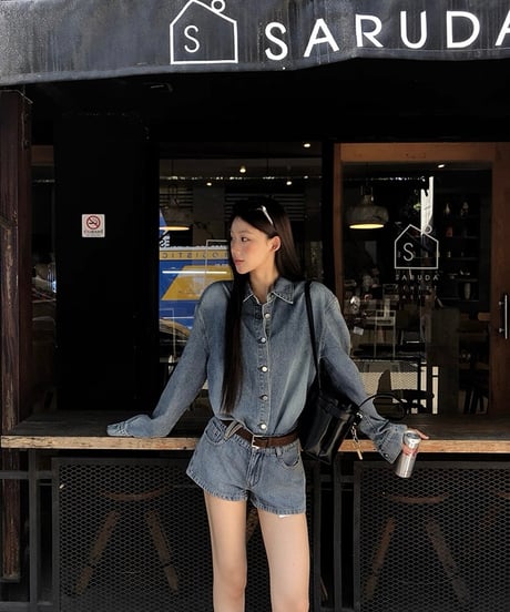 【予約販売】 デニムシャツ / ショートデニムパンツ セットアップ