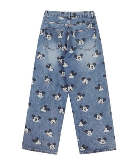 【予約販売】ビンテージ加工 ミッキープリントデニムパンツ