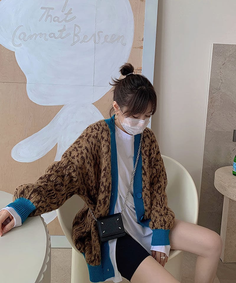 即納】レオパード柄モヘアニットカーディガン#ブルー | KISHIKA 即納】レオパード柄モヘアニットカーディガン#ブルー | KISHIKA