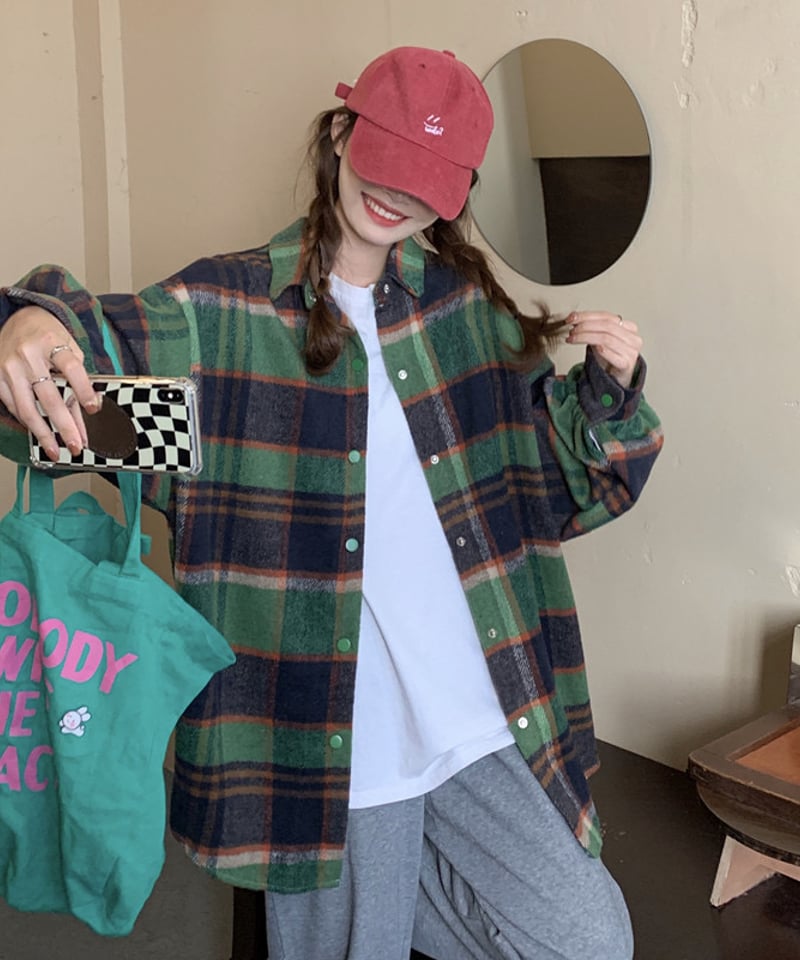 予約販売】チェック起毛シャツジャケット#グリーン | KISHIKA