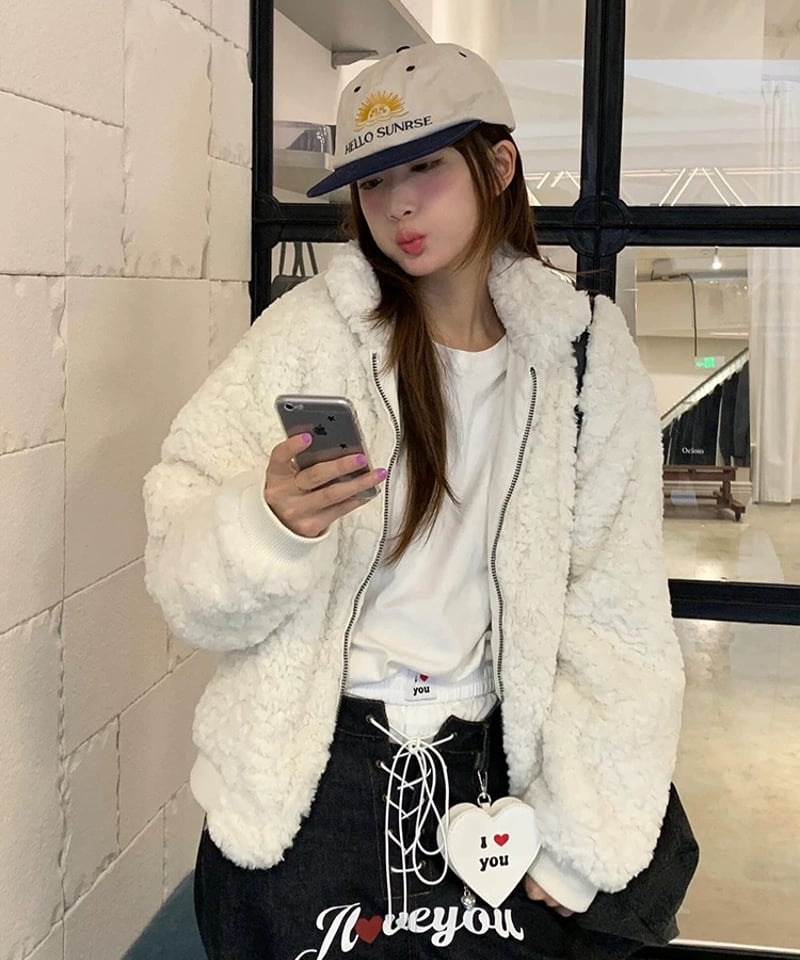 予約販売】 スタンドカラーボアジャケット#ホワイト | KISHIKA