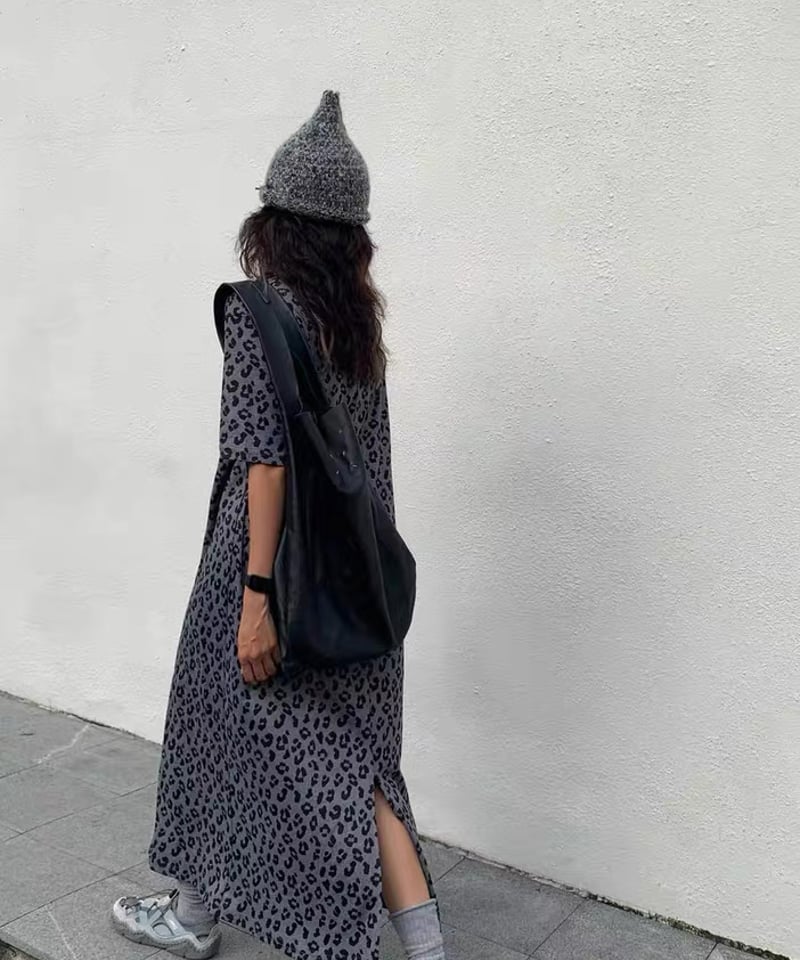 ④L-3L/ジップロングワンピース 黒 グレー チェック.レオパード.ゼブラ ④L-3L/ジップロングワンピース 黒 グレー チェック.レオパード.ゼブラ