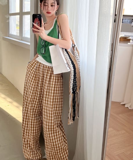 【予約販売】チェック柄リラックスパンツ#ブラック